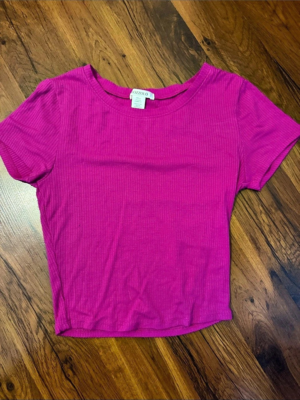 Bozzolo Ribbed Short Sleeve Top in Pink Small